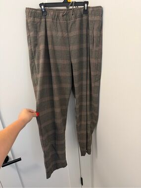Old Navy Women’s Plaid Drawstring Tapered Pants - Brown/Gray